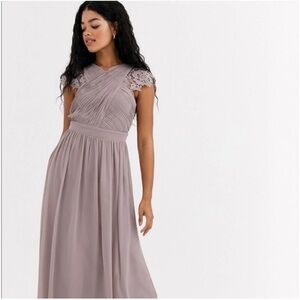 Little Mistress lace insert drape maxi dress in oyster